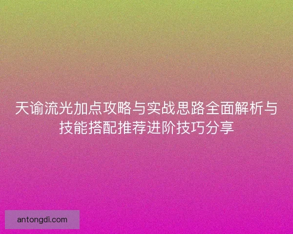 天谕流光加点攻略与实战思路全面解析与技能搭配推荐进阶技巧分享