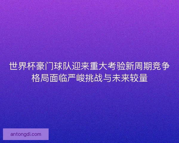世界杯豪门球队迎来重大考验新周期竞争格局面临严峻挑战与未来较量