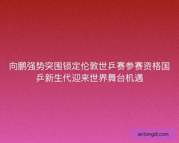 向鹏强势突围锁定伦敦世乒赛参赛资格国乒新生代迎来世界舞台机遇